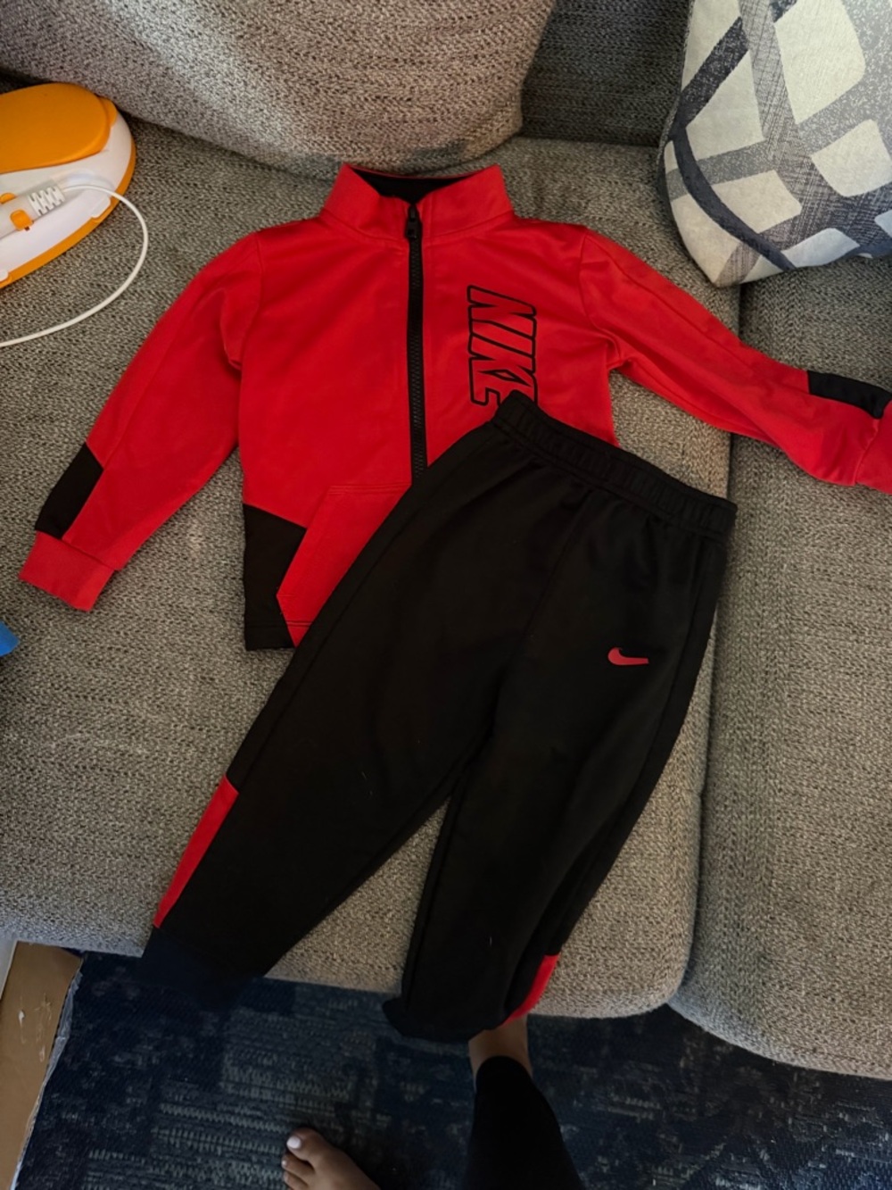 Nike Red and Black Kids Jogger Set with Zip Jacket